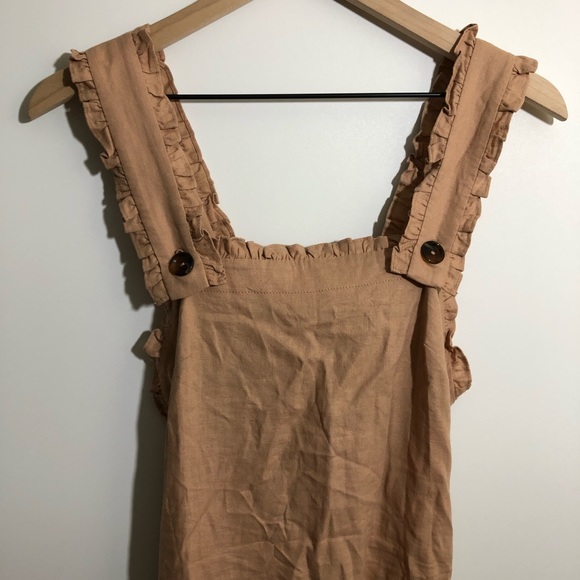 NWT Topshop Linen Jumper Mini Dress Tan 2 - Picture 2 of 9